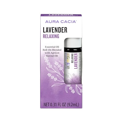 Aura Cacia Aromatherapy Roll-On, Lavender - Pre-Blended Essential Oils in Apricot Kernel Carrier Oil for a Relaxing and Soothing On-the-Go Experience | 0.31 Fl Oz (Pack of 1)