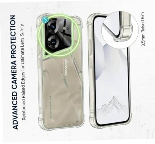 Image of Lustree Back Cover Transparent Case Compatible with Tecno Pova 5 /5 Pro | Slim Soft TPU Case, Anti-Scratch Cover with Four-Corner Protection Raised Camera Guard