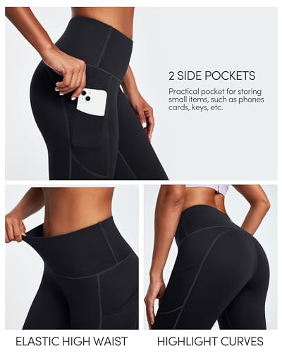 Iuga Fleece Lined Leggings With Pockets For Women Thermal Leggings For Women High Waisted Yoga Pants Winter Workout Leggings Black thumb #2