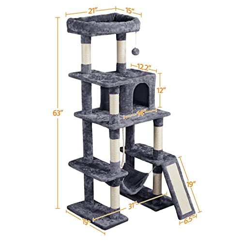Yaheetech Cat Tree Cat Tower, 63 Inches Multi-Level Cat Tree For Indoor Cats, Tall Cat Tree With Sisal-Covered Scratching Posts & Condo, Cat Furniture Activity Center For Cats Kitten #TOP2
