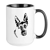 CafePress German Shepherd Face Black And White Mugs Coffee Mug, Large 15 oz. White Coffee Cup