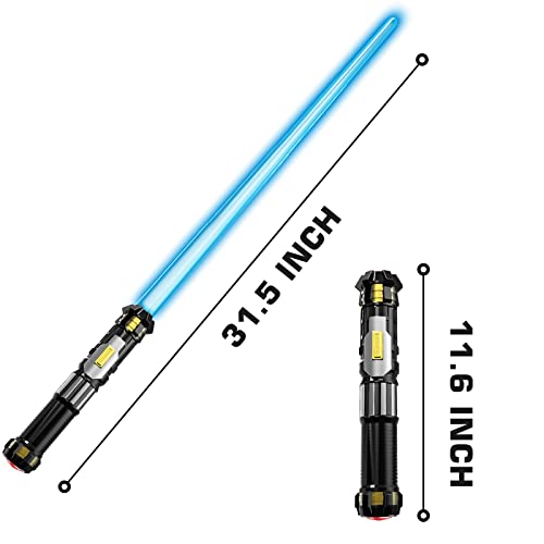 4 pack light up sword saber with fx sound on-off control and full retractable handle 4 colors led glow in the dark toy for kids adult