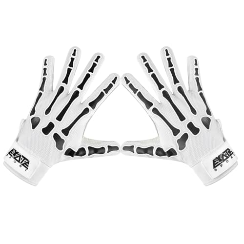 Exote Skeleton Baseball and Softball Batting Gloves for Men Women Youth & Adult Sizes -Long Cuff Breathable Leather Baseball Batting Gloves with Extra Grip (White, Adult Medium)