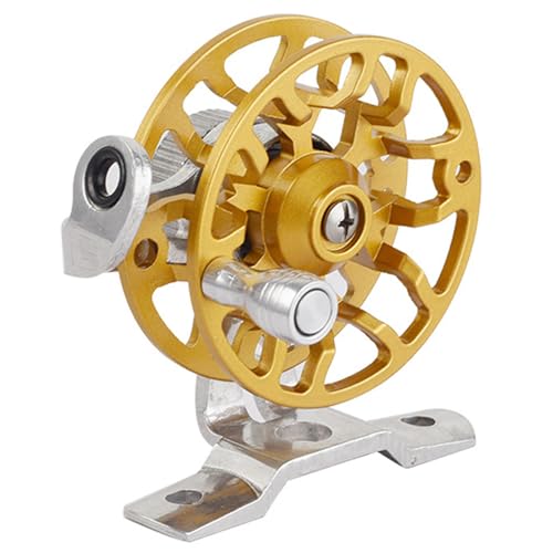 FANGBLUE Winter Fishing Reel All Metal 1.76oz(50g) Lightweight 2.1inch(53mm) Upgrade Base Right Hand Mini Fly Wheel for Trout Pike Ice Fishing Tackle （Yellow）