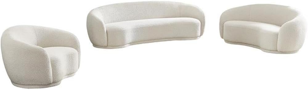 Pemberly Row Contemporary Boucle Fabric Upholstered Sofa, Rich Cream Finish, Rounded Back, Modern Design, 89.5" W x 38" D x 28" H, Comfortable Living Room Seating