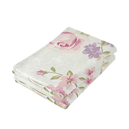 ZOEO Pink Rose Hand Towel Set of 2 Vintage Floral Face Towels Cotton Soft Absorbent Luxury Kitchen Dishcloth Washcloths for Bathroom Kids 28.3 x 14.4 Inch Home Gym Hotel Spa Yoga Sport