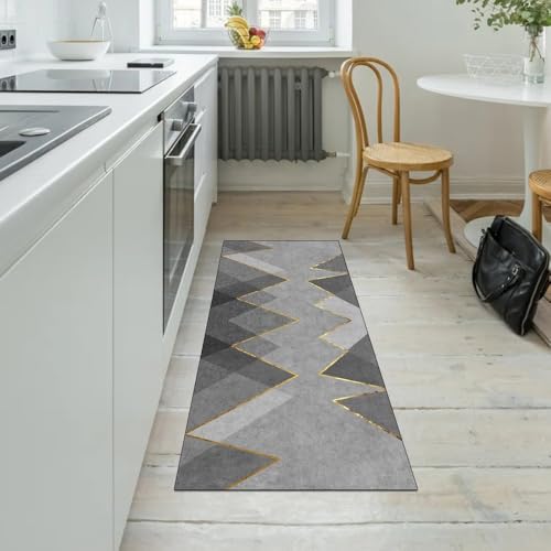 Alfombra de pasillo gris geométrica de 70 x 180 cm lavable 5