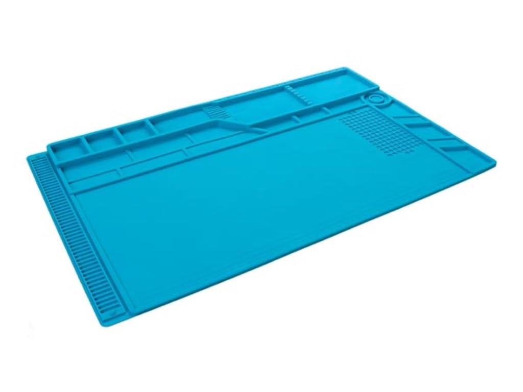 Velleman Silikonowa mata lutownicza odporna na wysoką temperaturę, 550 x 350 mm, 500 C, do naprawy elektroniki, przegródki, strefy magnetyczne, niebieska
