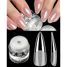 Soft Gel Nail Tips Long Stiletto with Moonlight Chrome Nail Powder Bundle, 120PCS Pre Buff Half Matte Gel X Nail Tips