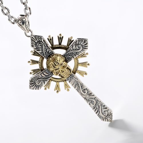 ForFox Ciondolo a Croce e Teschio Oro Vintage in