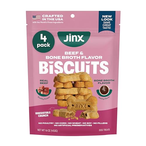 Jinx Oven-Baked Beef Bone Broth Biscuit Dog Treats - Crunchy, All Natural, Superfood-Rich with Grass-Fed Beef, Dog Biscuits for Puppies, Adults & Seniors - 16oz