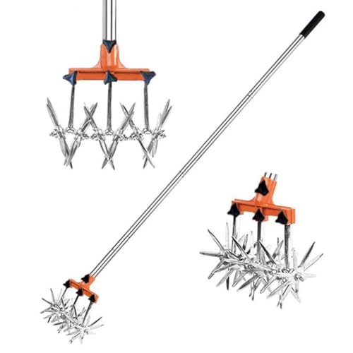 HPAMR Rotary Cultivator Garden Rotary Tiller, Hand Tiller, Rotaries Cultivator Tool, Adjustable Garden Hand Tillers with Stainless Steel Pole, 2-in-1 Gardens Weeding Hoe and Crumbler