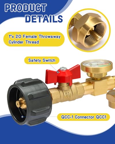image for BEEDEFUL Upgraded Propane Refill Adapter with Valve and Gauge, for Fil