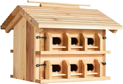 CEDAR ALPHA Purple Martin House Birdhouse for Outside, Starling Resistant Opening, with 12 Hole Rooms for Outdoor,Solid Western Red Cedar Wood Construction, Post Mountable, Bird House for Outside