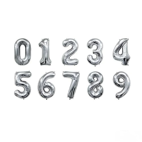 10 Pcs Silver Number 0-9 Balloons 16 Inch Number Mylar Foil Balloons Custom Digital Balloon for Birthday Party Baby Shower Anniversary Party Decorations (Silver)