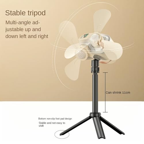 Image of Portable Ceiling Fan, 7600 mAh Battery Camping Fan, 2-in-1 Standing and Hanging Design for Camping and Dormitory with Hanging Strap for Canopy Tent, Beige