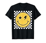 Retro Yellow Happy Face Checkered Pattern Smile Face Trendy T-Shirt