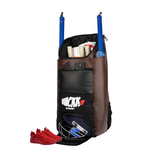 Image of WHACKK Lara 72L | Premium Artificial Vegan Faux Leather Cricket Backpack|KitBag|Adult Size|2 Bat Pocket|Shoe /Helmet Pocket|Fit 18 inch Leg Pad 2 Bottle Holder|Easy Access|Player Senior (Brown)