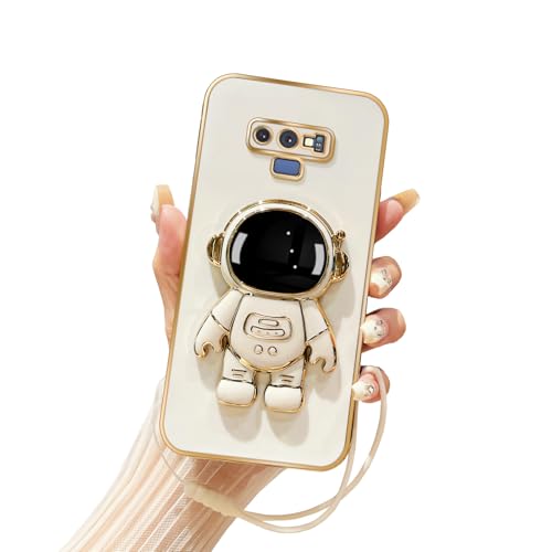 Tesazxcn for Galaxy Note 9 Phone Case with 6D Astronaut Hidden Stand Holder Case Cover for Samsung Galaxy Note 9 with Lanyard Strap Soft Silicone Shockproof Kickstand Cover Bumper - White