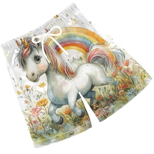 Pigsaly Boys' Swim Board Shorts Horn Unicorn Rainbow Boy's Swim Trunks Kids Swimwear M