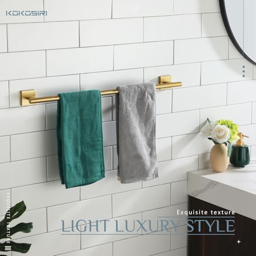Image of KOKOSIRI Bathroom Towel Bar Bath Towel Holders for Toilet Kitchen Cabinet Wall Mount 24 Inch Brushed Gold Stainless Steel B4005BG-L24