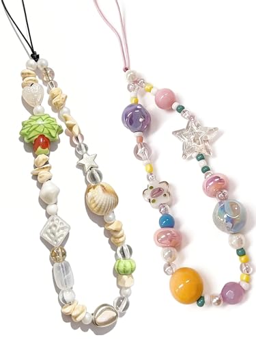 Perles mignonnes en lot de 2 sangles de téléphone à offrir comme porte-clés pour fille