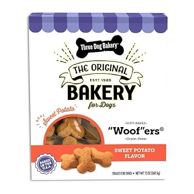 Three Dog Bakery Grain Free Wafers Baked Dog Treats, Sweet Potato, 13 oz