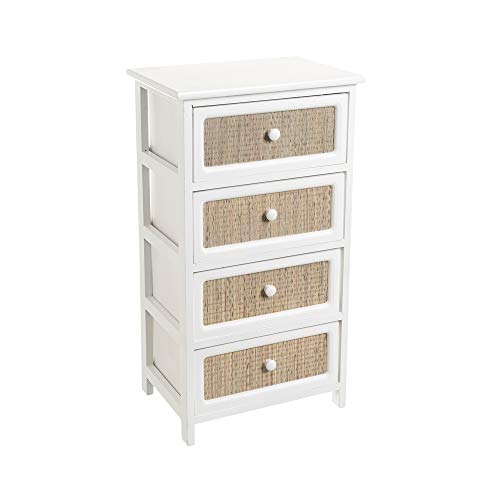 Mesita de Noche con Rejilla Shabby Chic Blanca de paulonia y MDF, de 40x29x73 cm - LOLAhome