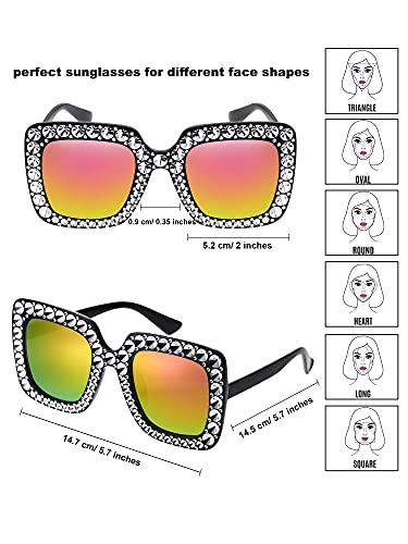 Frienda 12 Pairs Rhinestone Glasses Women Square Frame Oversized Crystal Sunglasses Diamond Sparkly Glitter Retro Disco Bling Sunglasses Bulk, Chic Colors2