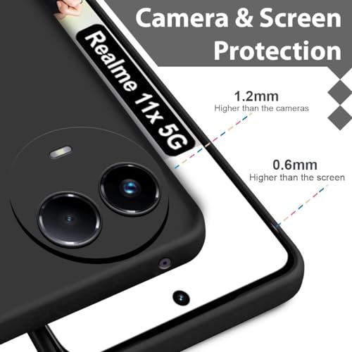 Image of for Realme 11X 5G / Realme 11 5G Liquid Silicone Back Case Cover - Flexible With Inner Lining and Camera Protection (Black)