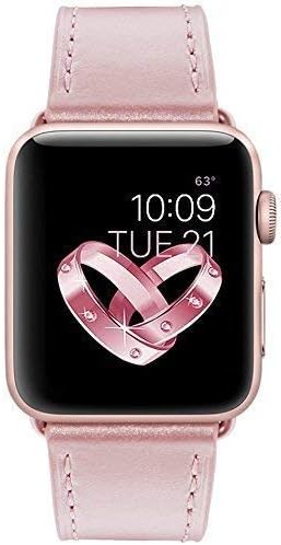 BELONGME Genuine Leather Watch Strap Compatible Apple Watch Series 4/Series 3/Series 2/Series 1 Sport & Edition, Rose Gold, 38mm/40mm