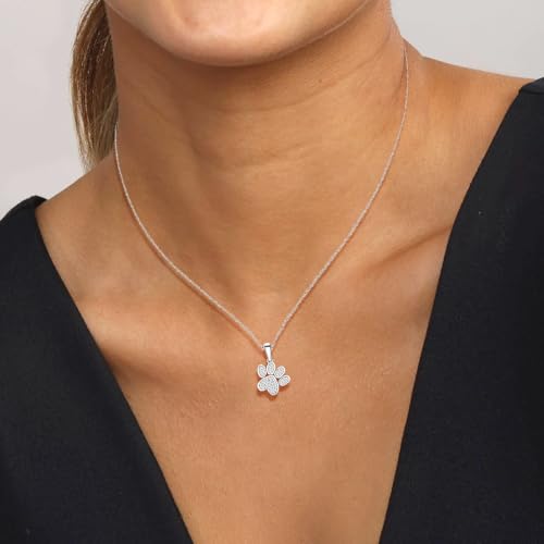 Diamond2Deal 10K Solid Gold Diamond Dog Paw Print Pendant Rope Chain Necklace 18inch (1/8Ct/ I2,H-I)2