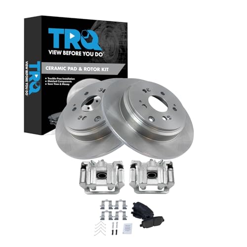 Image of TRQ Rear Brake Pad and Rotor Set Ceramic Solid Rotors Calipers | For 2009-2015 Honda Pilot