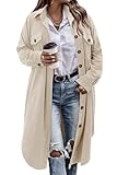 CHICZONE Womens Casual Lapel Button Down Long Corduroy Shirt Jacket Shacket Long Sleeve Trench Coat Beige XL