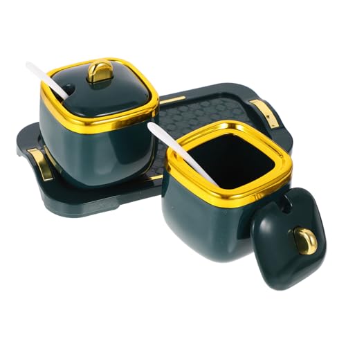 GRIRIW 1 Set Ceramic Seasoning Jar Seasoning Jars Sugar Pot Seasoning Container Sugar Bowl with Lid and Salt Bowl Salt Jar Containers with Lids Salt Container Salt Shaker Green Ceramics