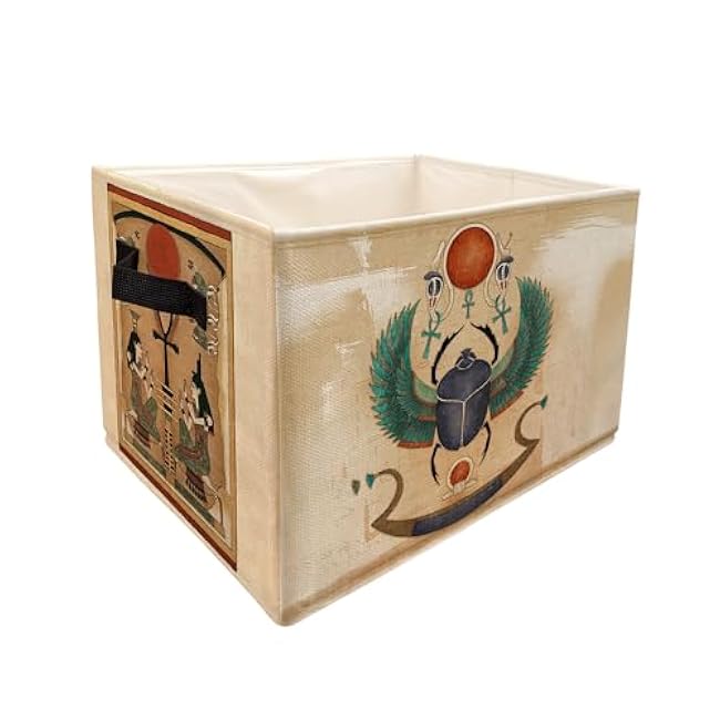 SiuSue Classic Ancient Egypt Storage Bin Box with Handles, Vintage Solar Worship Foldable Linen Fabric Home Cubes Baskets Closet Organizer Container for Clothes Toys Books