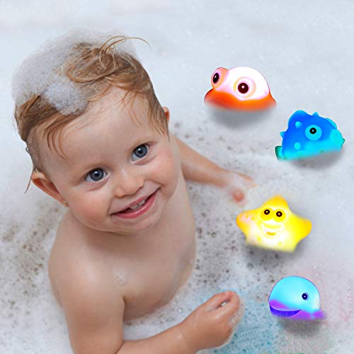 Image of Bath Toys, 8 Pcs Light Up Floating Rubber Animal Toys Set, Flashing Color Changing Light in Water, Baby Infants Kids Toddler Child Preschool Bathtub Bathroom Shower Games Swimming Pool Party