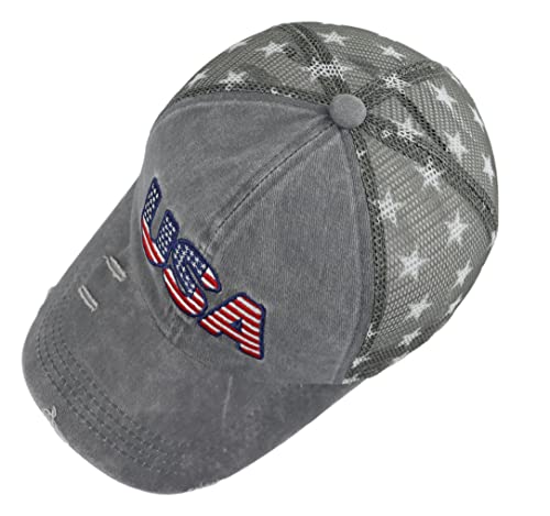 Image of American Flag Trucker Hat for Men Women, Adjustable Vintage Embroidery Washed Distressed USA Baseball Cap