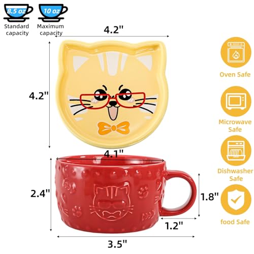Set de 2 Tazas de Cerámica con Tapa Diseño Gato miniatura 2