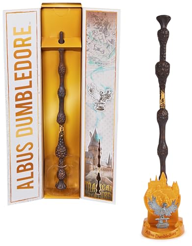 Wizarding World Harry Potter - Authentischer Albus Dumbledore Zauberstab aus Kunststoff mit Hogwarts-Halterung, ca. 30,5 cm, Spielzeug fĂĽr Kinder ab 14 Jahren, Fanartikel, Gold