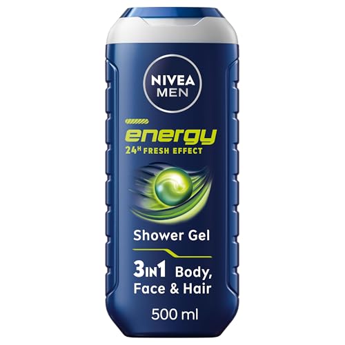 NIVEA MEN Energy Shower Gel (500 ml), Moisturising 3-in-1 Body Wash for Men with Mint Extract, Invigorating and Energising NIVEA MEN Shower Gel