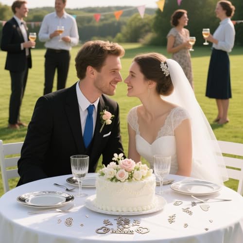 HOLDLEAF 394 Stück Hochzeit Deko Holz, Tischdeko Hochzeit Holzherzen Deko, Streudeko Hochzeitsdeko mit Mr & Mrs