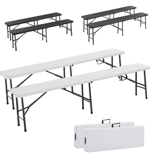 AREBOS Bancs Pliables Pliant | 2 pièces | Banc de Camping | Banc de Jardin | Picnic Bancs de Brasserie | Blanc