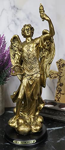 Estatua del Arcángel Uriel de Resina 8.5 in con Base de Madera miniatura 2