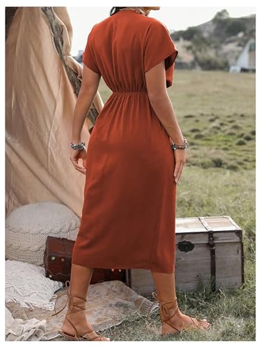 SOLY HUX Women's Plus Size Wrap V Neck Knot Side Midi Dress Short Sleeve Flowy Party Dresses2