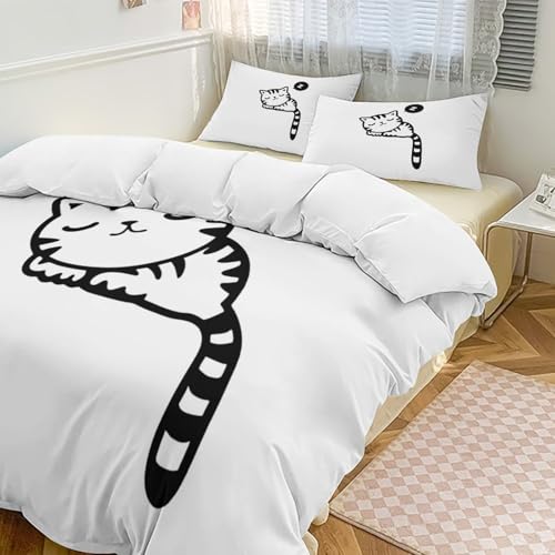 布団カバー 可愛らしい 猫? 猫柄 ダブル 3点セット 寝具カバーセット 枕カバー 掛け布団カバー ボックスシーツ ベッド用 優しい肌触り 柔らかい 四節適用 防ダニ シンプルデザイン 防ダニ 柔らかい 優しい肌触り おしゃれ かわいい