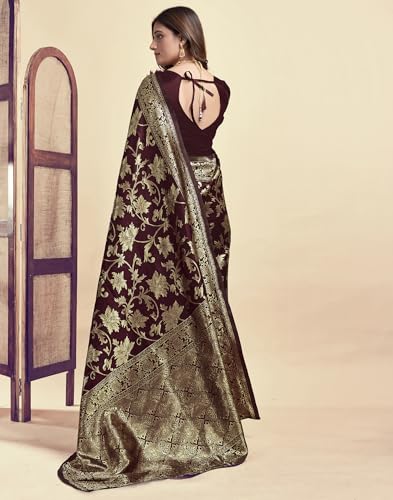 Image of SIRIL Women's Banarasi Silk Saree | Kanjivaram Silk Saree With Unstitched Blouse Piece