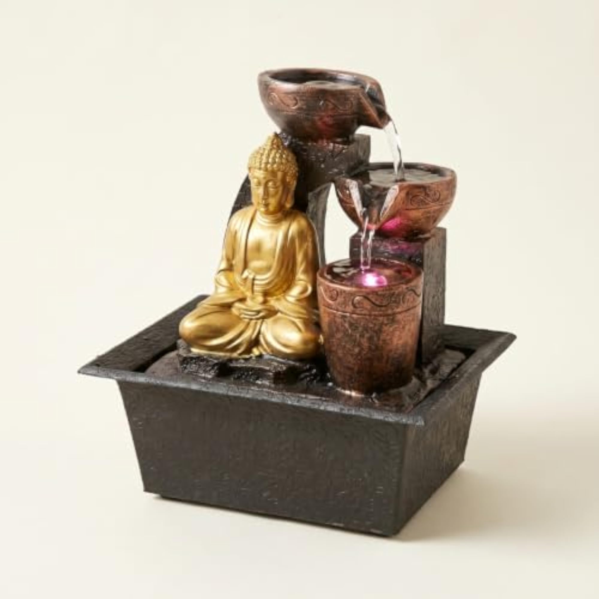 Layered Buddha Fountain with Black Tray Compact Design