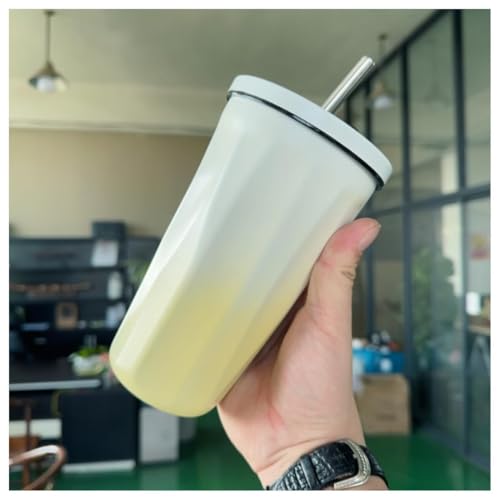 Image of YELONA 600 ml Vacuum Insulated Tumbler with Retractable Straw | Stainless Steel Portable Mug for Hot & Cold Beverages | Leak-Proof, Twist-Off Lid Flask for Coffee, Tea, Juices & More - Gradient Yellow