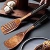 2 Pcs Wooden Spatula Set for Cooking Non Toxic Teak Kitchen Utensils Slotted Pancake Turner Flat Wood Wok Spatulas Bamboo Spoon for Cooking Utensil Set Spurtle Scraper Black Fish Egg Flipper Spatula #5